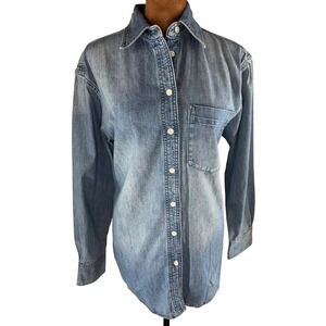 Madewell Oversize Denim Shirt Women XXS Medium Wash Button Front NWOT Blouse Top